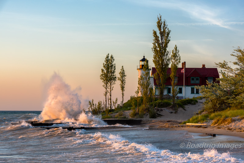 High surf at the Point Betsie Lighthouse