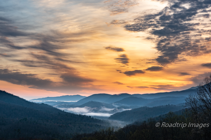 Sunrise in the Smoky Mountains.
